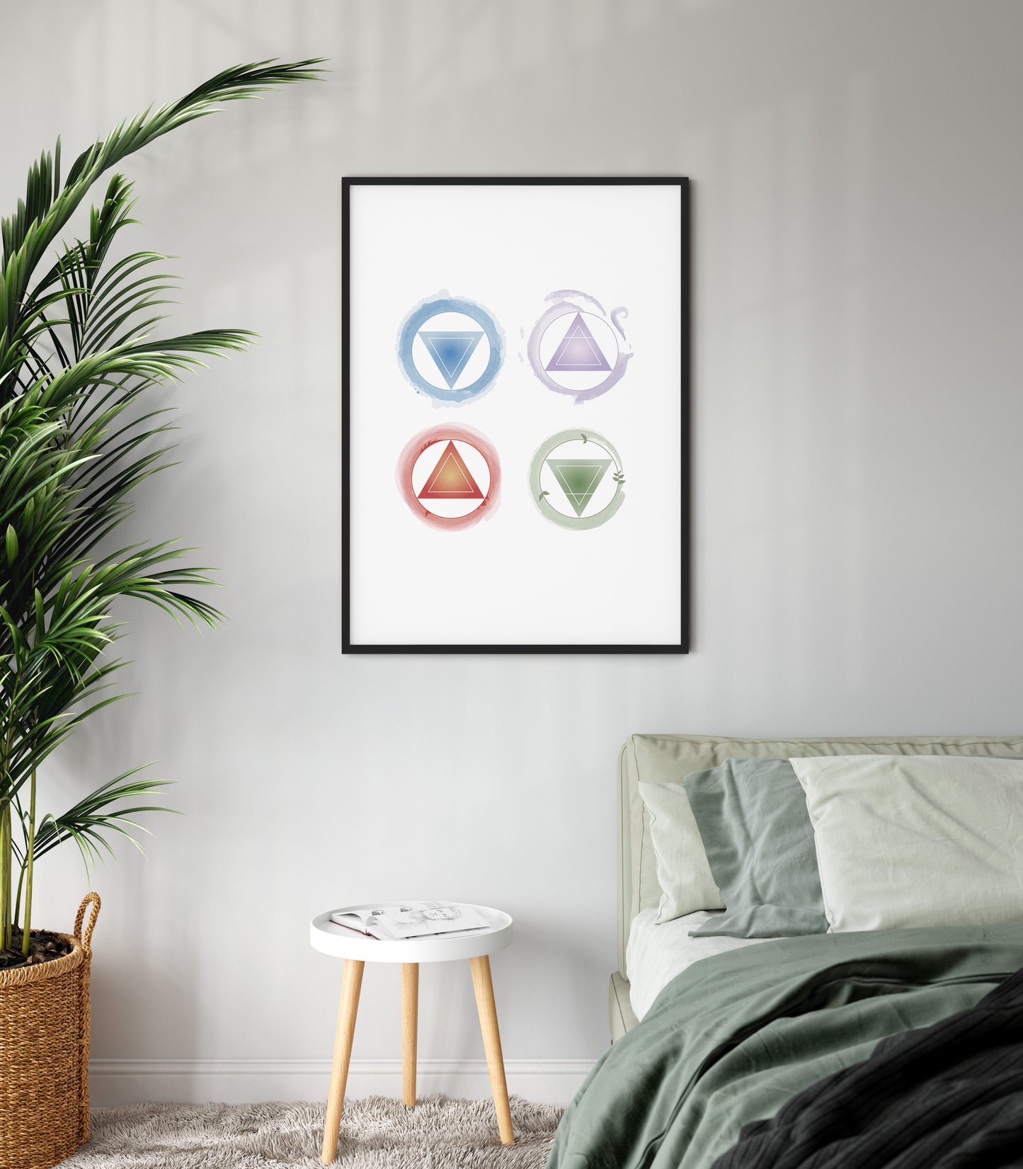 Four Elements Poster, Alchemy Print, Spiritual Symbols Poster, Water Fire Earth Air Poster